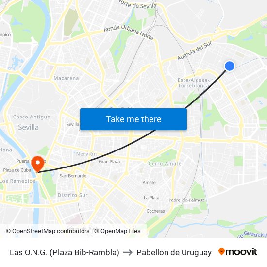 Las O.N.G. (Plaza Bib-Rambla) to Pabellón de Uruguay map