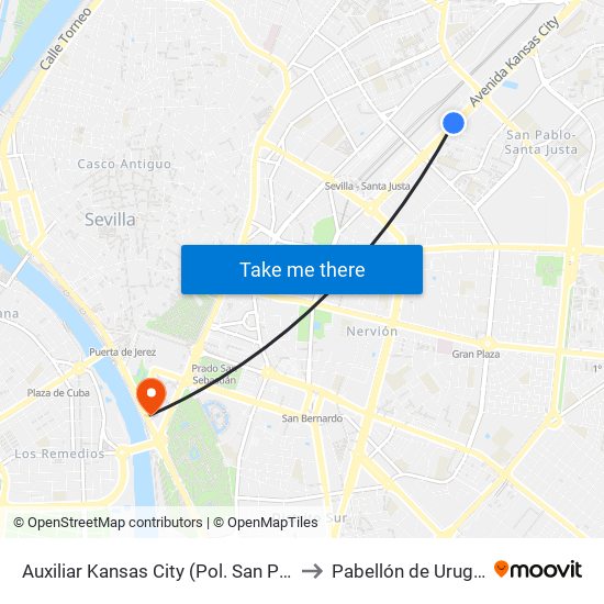 Auxiliar Kansas City (Pol. San Pablo) to Pabellón de Uruguay map