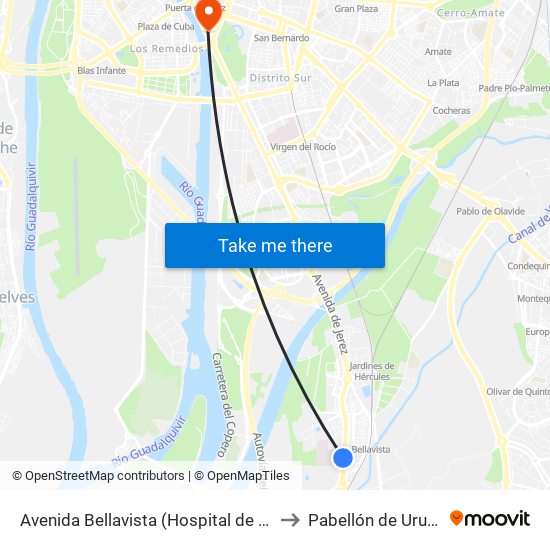 Avenida Bellavista (Hospital de Valme) to Pabellón de Uruguay map