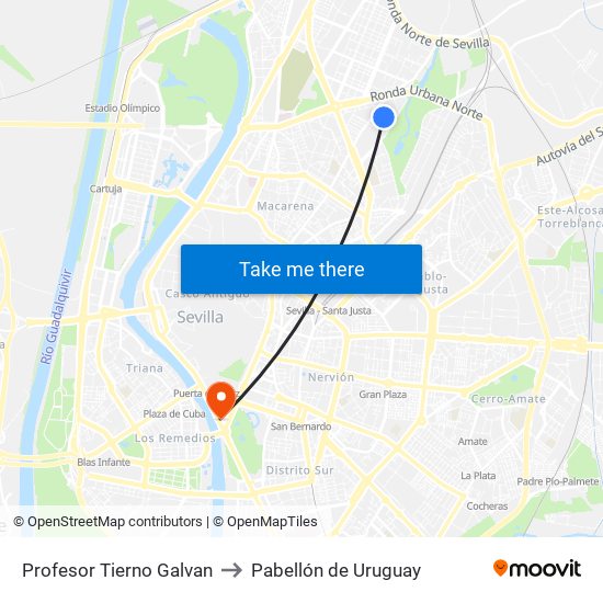 Profesor Tierno Galvan to Pabellón de Uruguay map