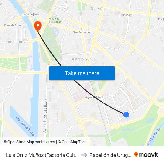 Luis Ortiz Muñoz (Factoria Cultural) to Pabellón de Uruguay map