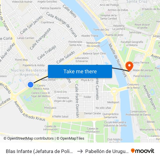 Blas Infante (Jefatura de Policía) to Pabellón de Uruguay map