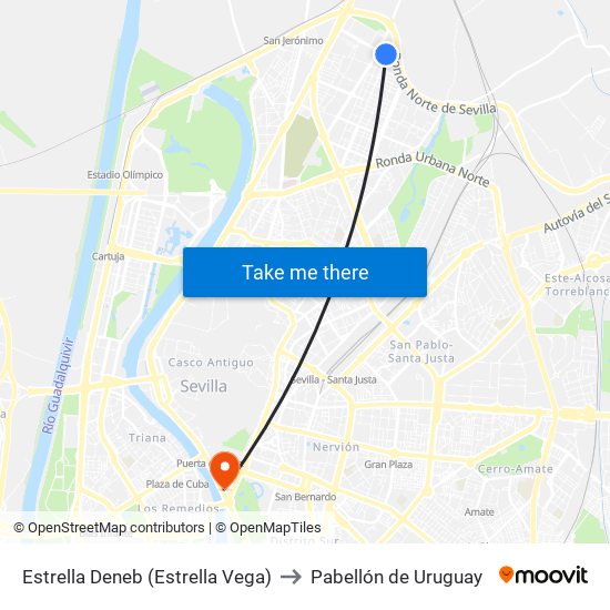 Estrella Deneb (Estrella Vega) to Pabellón de Uruguay map