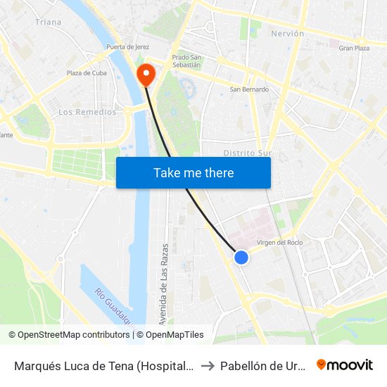 Marqués Luca de Tena (Hospital V.Rocio) to Pabellón de Uruguay map