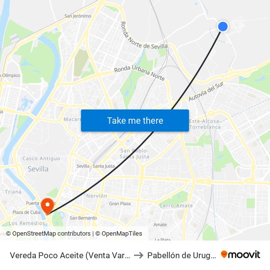 Vereda Poco Aceite (Venta Vargas) to Pabellón de Uruguay map