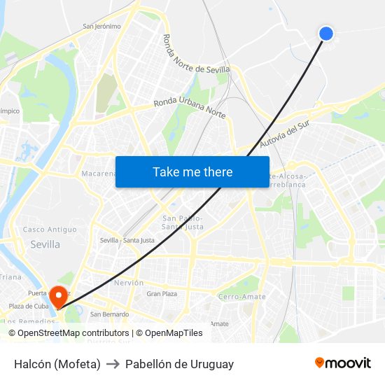 Halcón (Mofeta) to Pabellón de Uruguay map