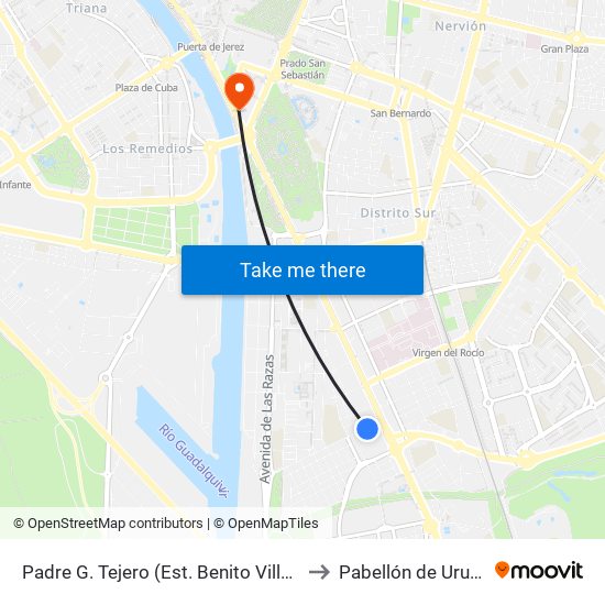 Padre G. Tejero (Est. Benito Villamarín) to Pabellón de Uruguay map