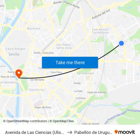Avenida de Las Ciencias (Ulises) to Pabellón de Uruguay map