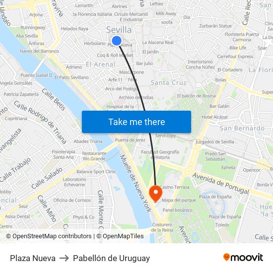 Plaza Nueva to Pabellón de Uruguay map