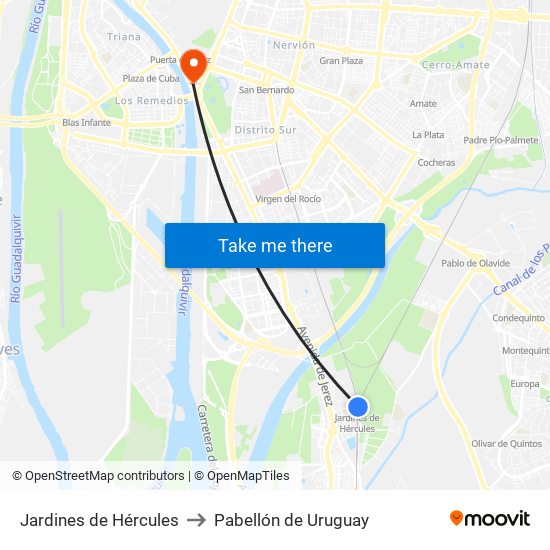 Jardines de Hércules to Pabellón de Uruguay map
