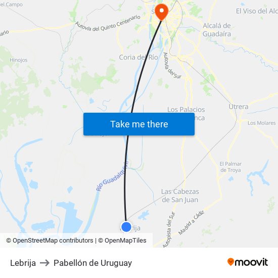 Lebrija to Pabellón de Uruguay map