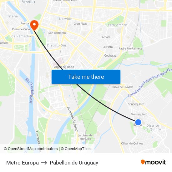 Metro Europa to Pabellón de Uruguay map