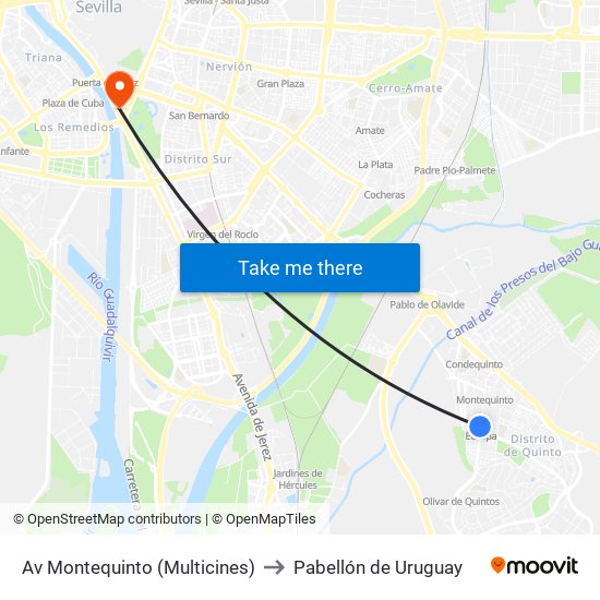 Av Montequinto (Multicines) to Pabellón de Uruguay map