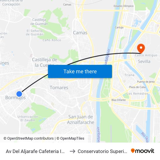 Av Del Aljarafe Cafeteria Imperial (Frente) to Conservatorio Superior de Música map