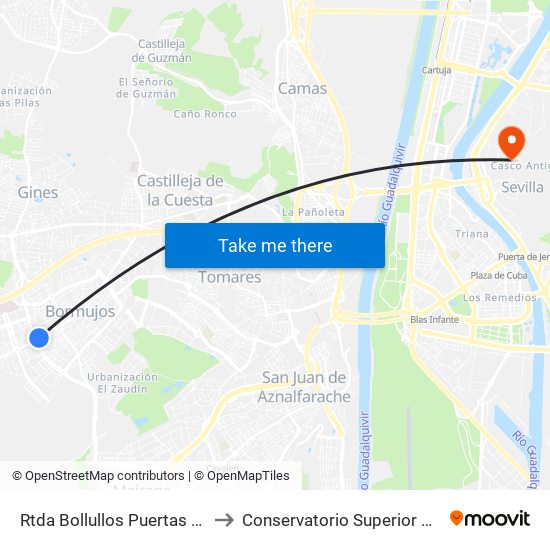 Rtda Bollullos Puertas Leyva (V) to Conservatorio Superior de Música map