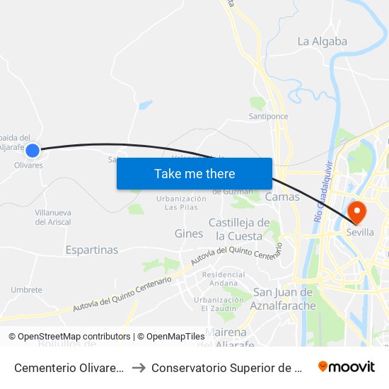 Cementerio Olivares (V) to Conservatorio Superior de Música map