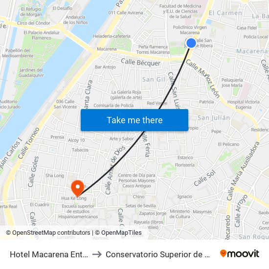 Hotel Macarena Entrada to Conservatorio Superior de Música map