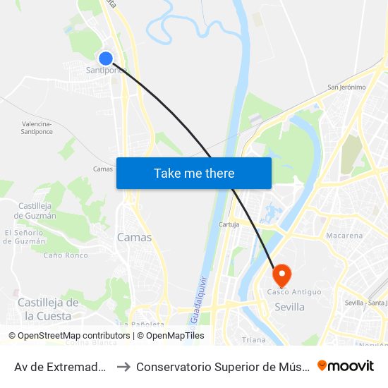 Av de Extremadura to Conservatorio Superior de Música map