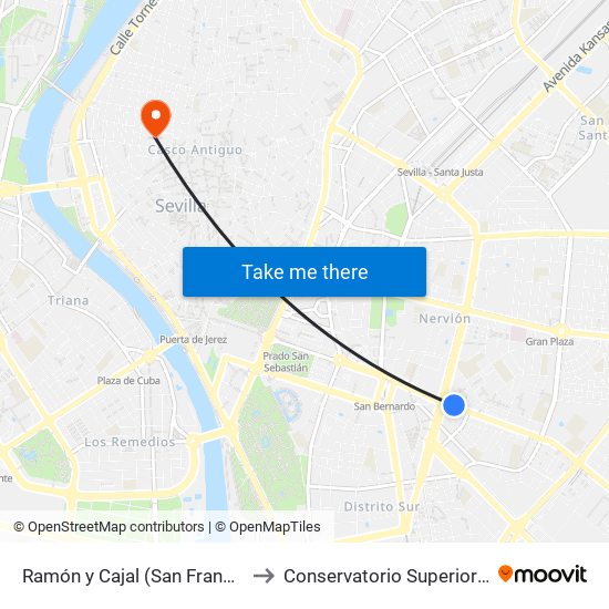 Ramón y Cajal (San Francisco Javier) to Conservatorio Superior de Música map