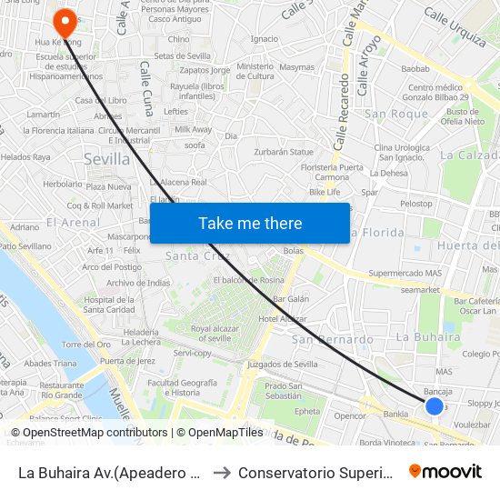 La Buhaira  Av.(Apeadero San Bernardo) to Conservatorio Superior de Música map