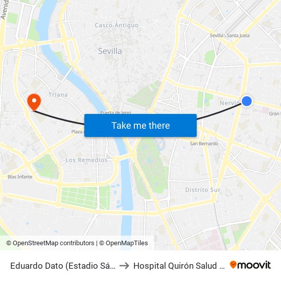 Eduardo Dato (Estadio Sánchez Pizjuán) to Hospital Quirón Salud Infanta Luisa map