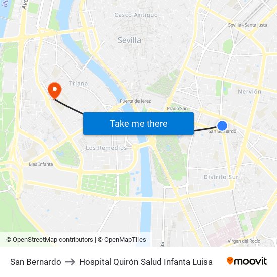 San Bernardo to Hospital Quirón Salud Infanta Luisa map