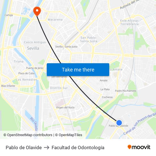 Pablo de Olavide to Facultad de Odontología map