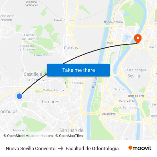 Nueva Sevilla Convento to Facultad de Odontología map