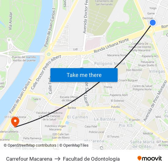 Carrefour Macarena to Facultad de Odontología map