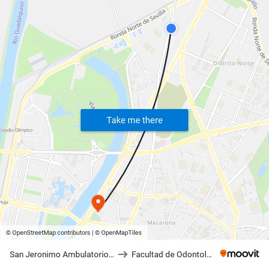 San Jeronimo Ambulatorio (V) to Facultad de Odontología map