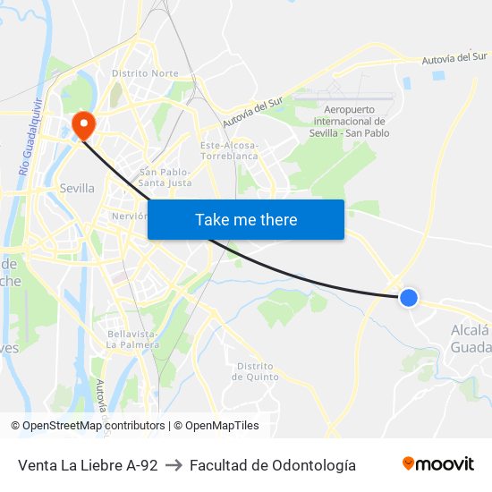 Venta La Liebre A-92 to Facultad de Odontología map