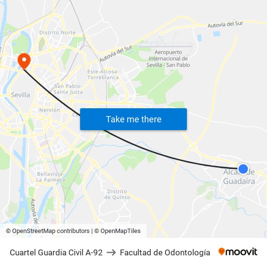 Cuartel Guardia Civil A-92 to Facultad de Odontología map