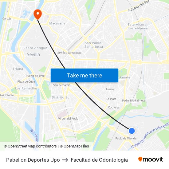 Pabellon Deportes Upo to Facultad de Odontología map