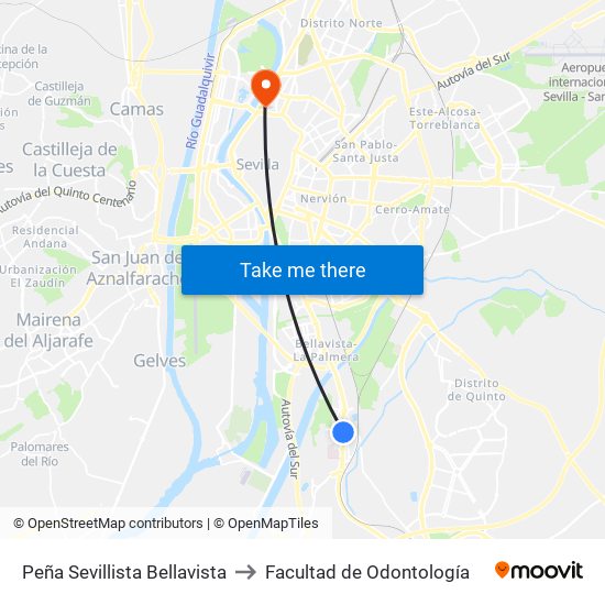 Peña Sevillista Bellavista to Facultad de Odontología map