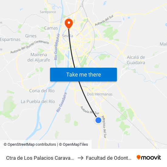 Ctra de Los Palacios Caravanas (V) to Facultad de Odontología map