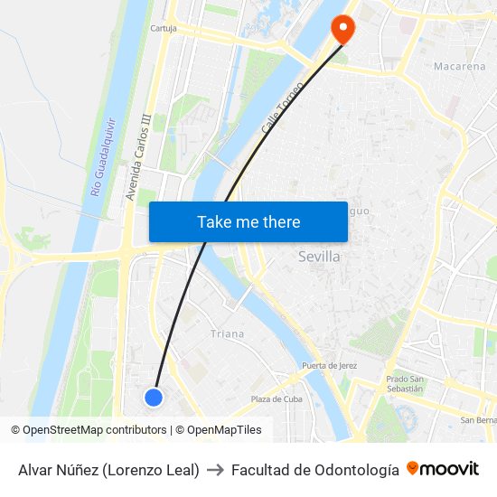 Alvar Núñez (Lorenzo Leal) to Facultad de Odontología map