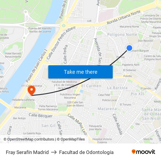 Fray Serafín Madrid to Facultad de Odontología map