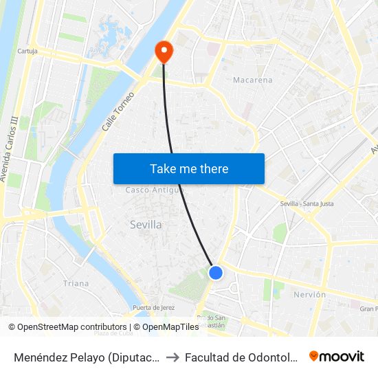 Menéndez Pelayo (Diputación) to Facultad de Odontología map
