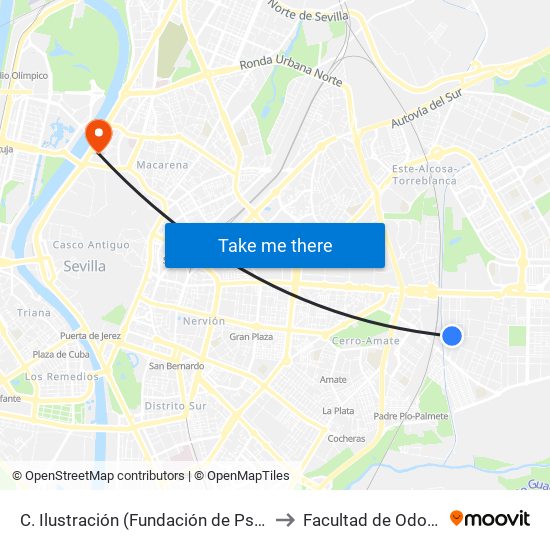 C. Ilustración (Fundación de Psicopediatría) to Facultad de Odontología map