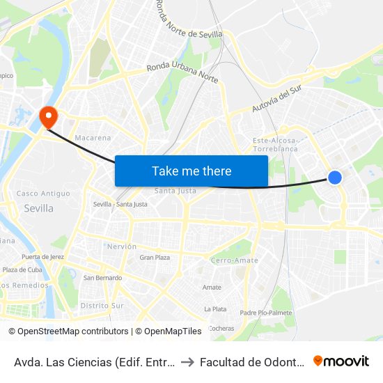 Avda. Las Ciencias (Edif. Entreflores) to Facultad de Odontología map