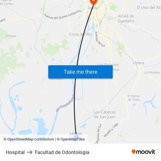 Hospital to Facultad de Odontología map