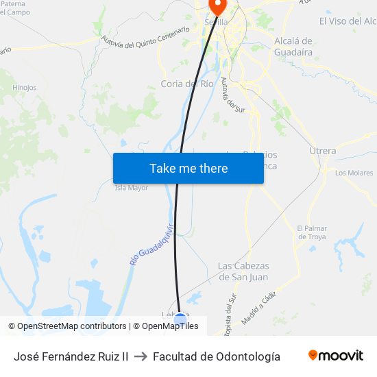 José Fernández Ruiz II to Facultad de Odontología map