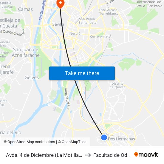 Avda. 4 de Diciembre (La Motilla - Sevilla Factory) to Facultad de Odontología map