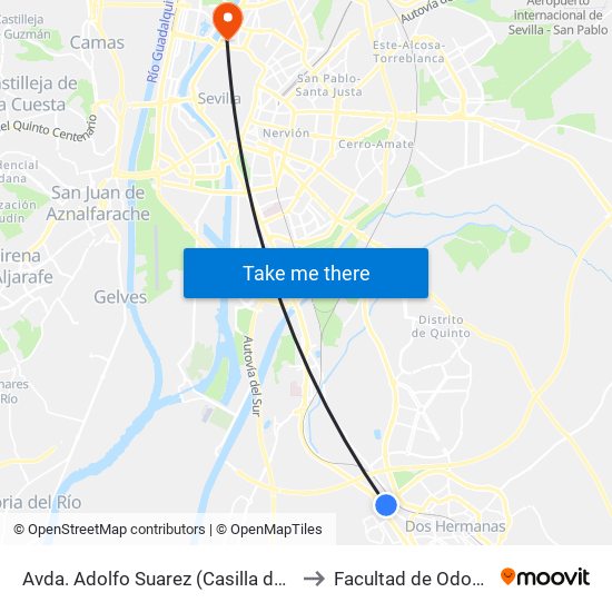 Avda. Adolfo Suarez (Casilla de Los Pinos) to Facultad de Odontología map