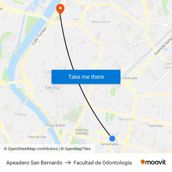 Apeadero San Bernardo to Facultad de Odontología map