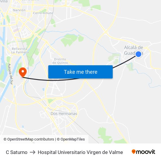 C Saturno to Hospital Universitario Virgen de Valme map