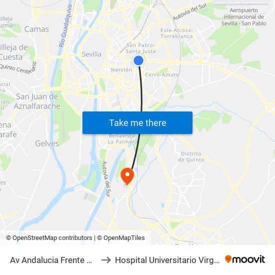 Av Andalucia Frente Cruzcampo to Hospital Universitario Virgen de Valme map