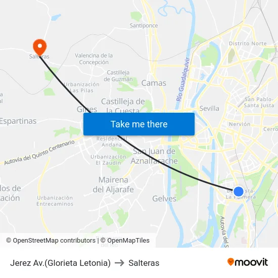 Jerez Av.(Glorieta Letonia) to Salteras map