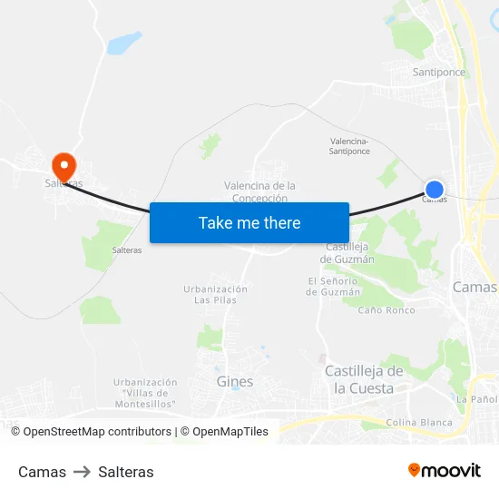 Camas to Salteras map