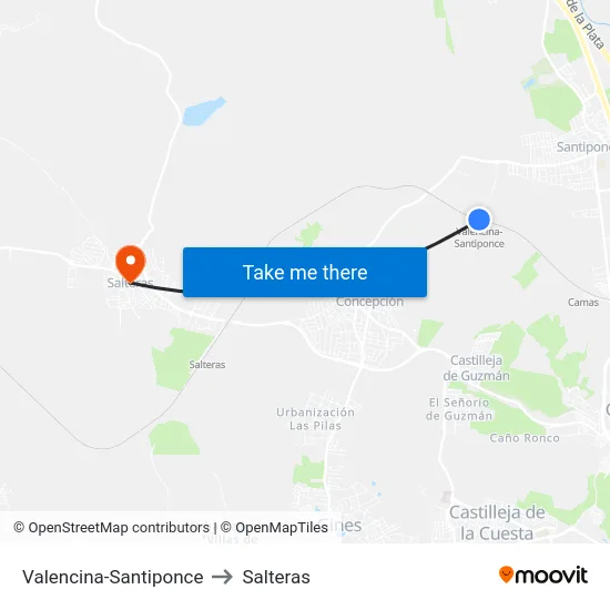 Valencina-Santiponce to Salteras map